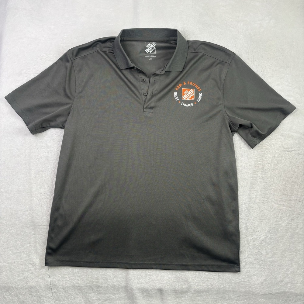 The Home Depot Grey Short Sleeve Polo Collared Employee Uniform Shirt Men's LG